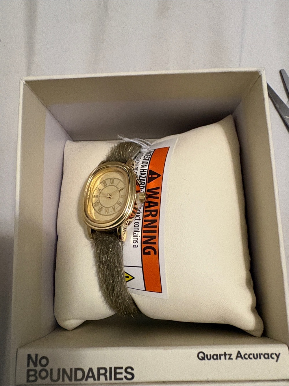 No Boundaries Gold-Tone Watch with Olive Faux Fur Strap